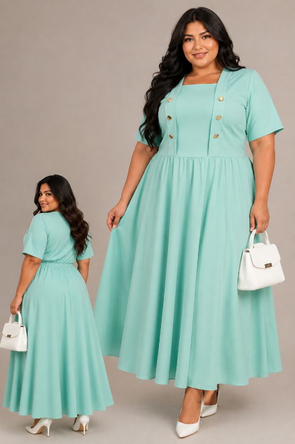 Vestido largo. Tela seda texturizada. Talla plus