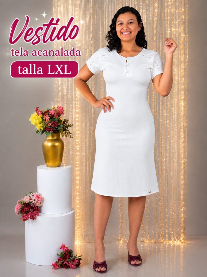 Vestido midi color blanco tela no arruga 