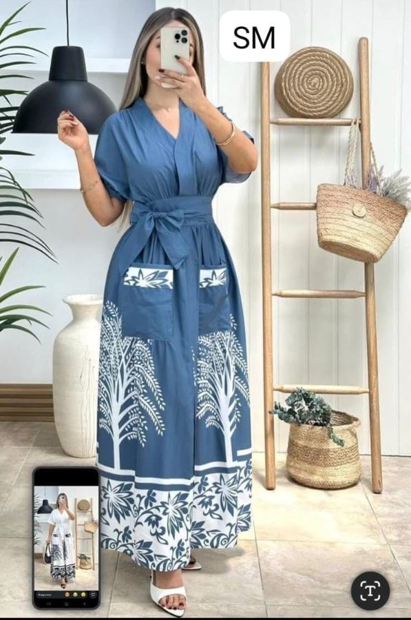 Vestido en tela popelina largo